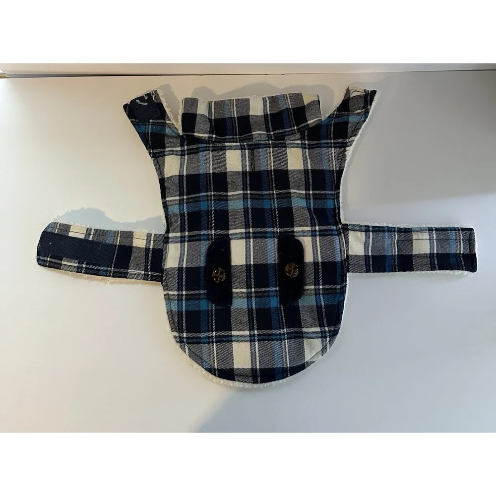 Simply Wag Fleece Lined Plaid Dog Jacket Coat Blue Black Pet Size Small